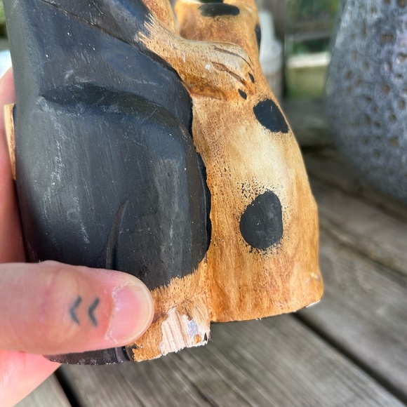 Vintage Wooded Hand Carved And Painted Folk Art Cat W Child Indonesia 10.5"x2.5" - Picture 10 of 16